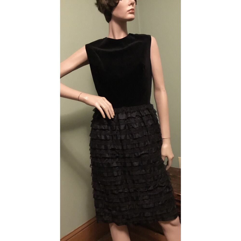 Vintage Toni Todd Black Velvet Lace Cocktail Dress 1960s NOS